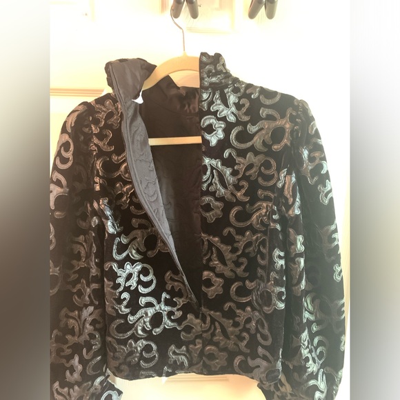 ZARA Bloggers Favorite Black Combination Velvet Mock Neck Baroque Top US Small - Picture 5 of 11